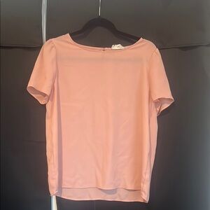 Pink Rose Boxy Blouse Size Large Coral Short Sleeve Lightweight Top